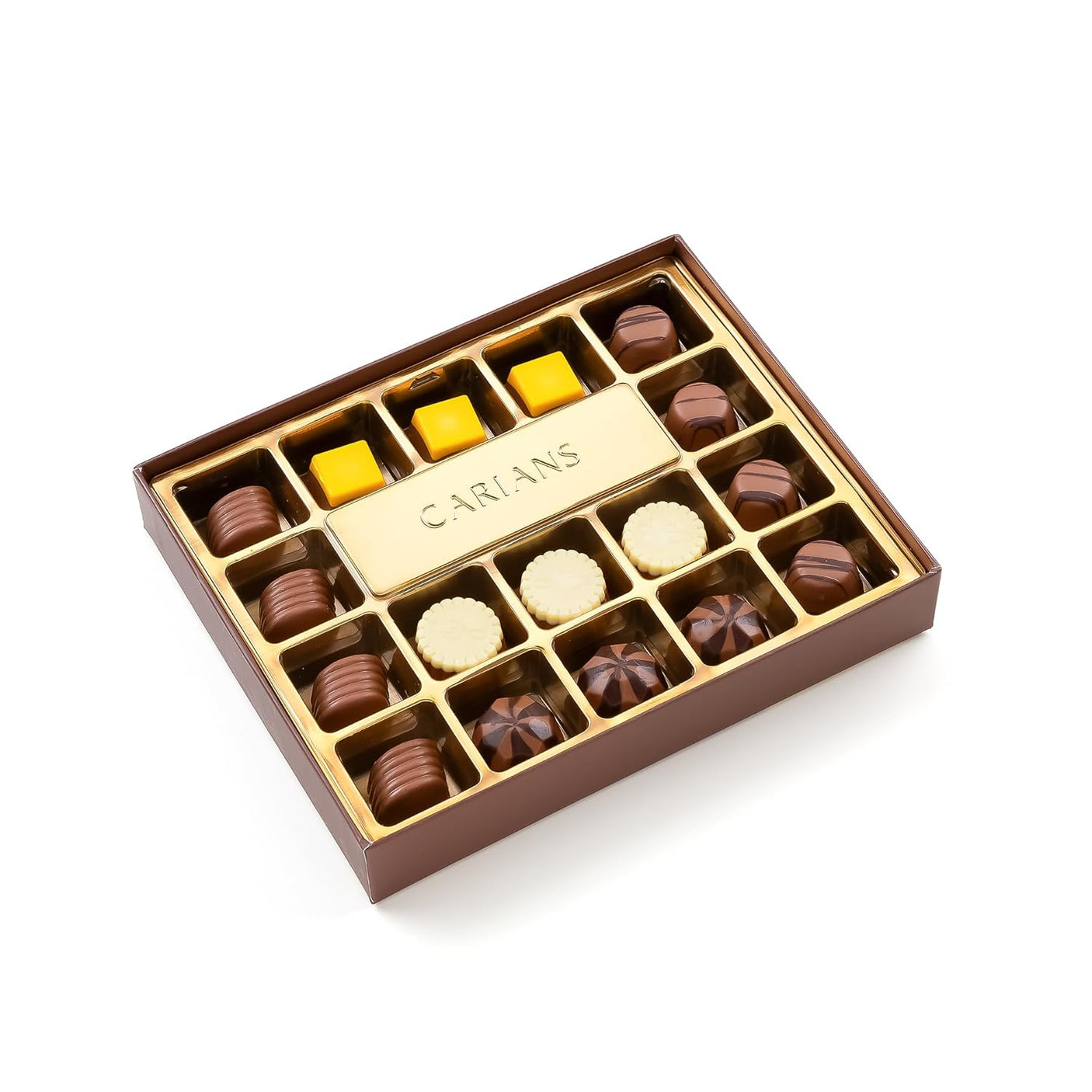 Carians Assorted Chocolate Gold Gift Box, Brown Ribbon