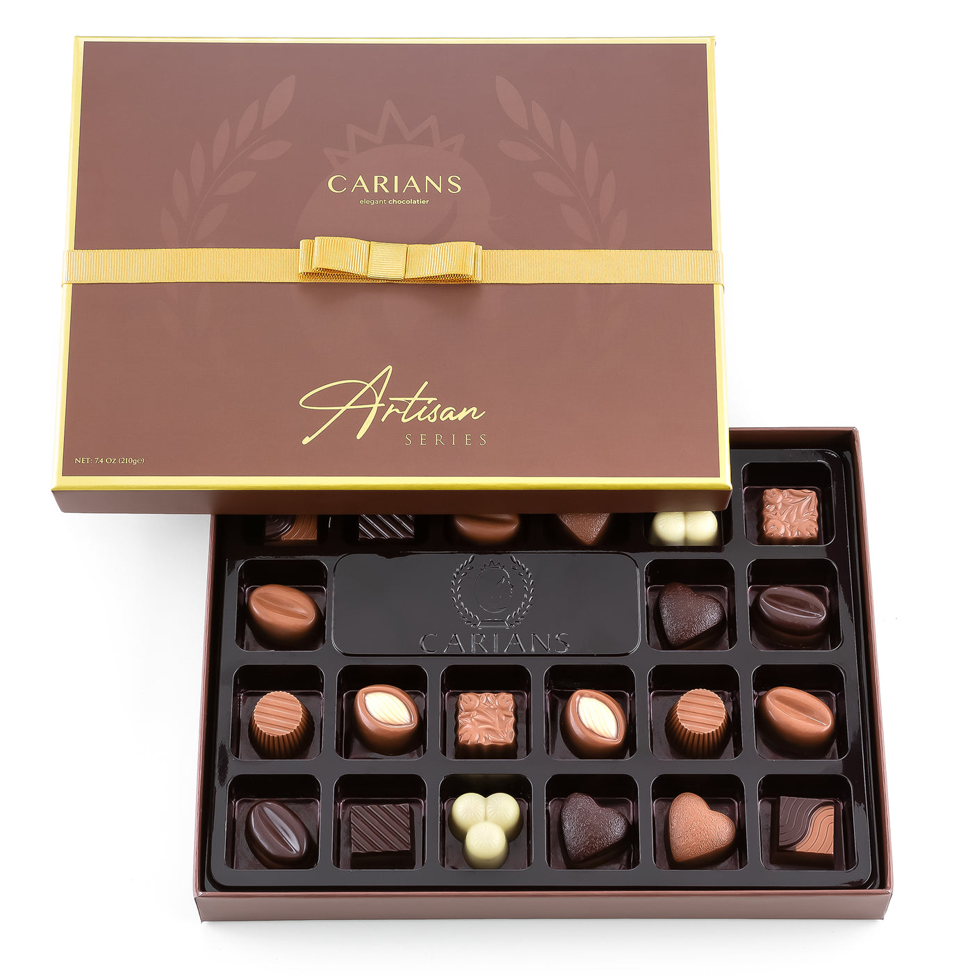 Carians Artisan Chocolate Brown Gift Box, Gold  Ribbon