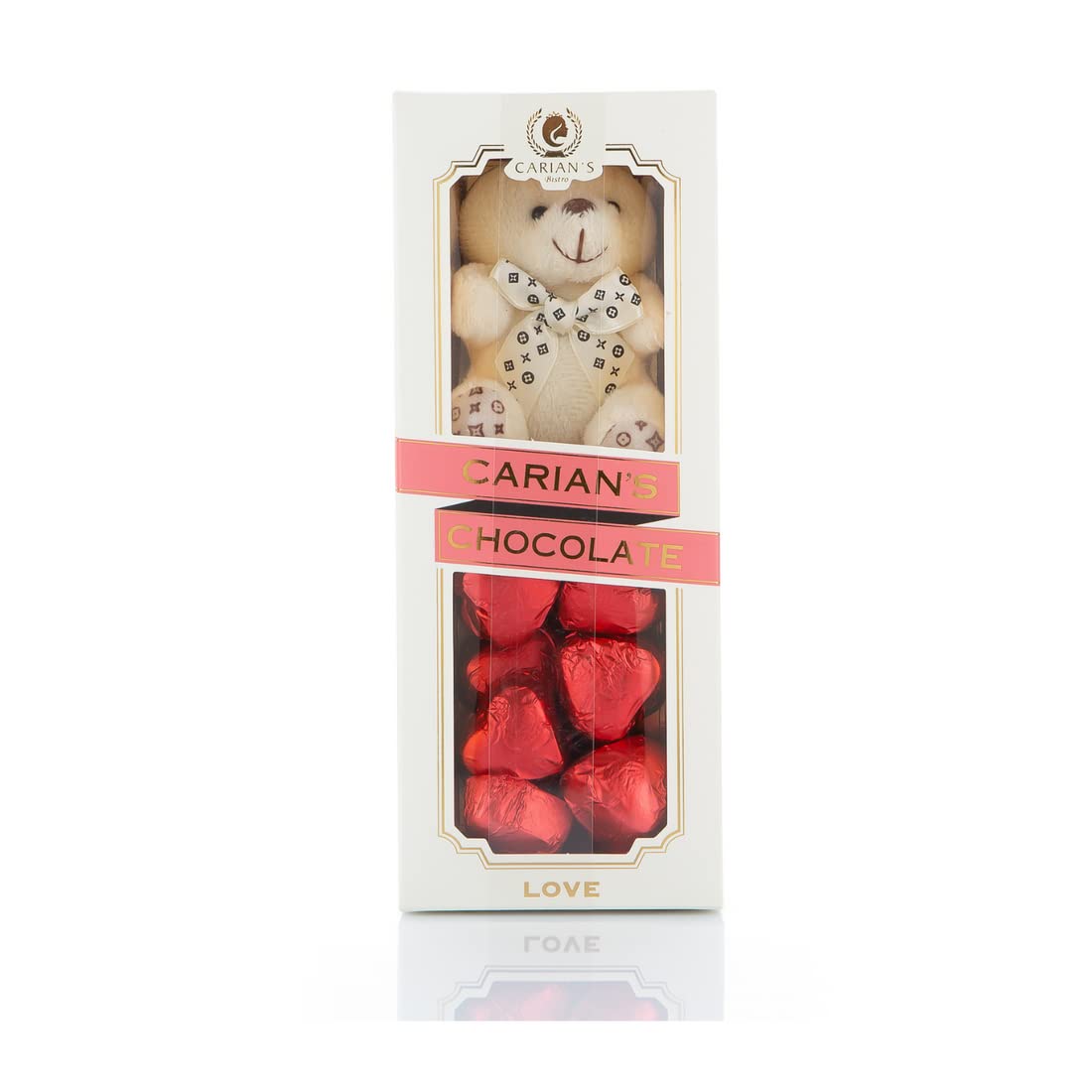 CARIANS Chocolatier Chocolate Gift Box, Milk Chocolate Hearts with Teddy Bear Gift